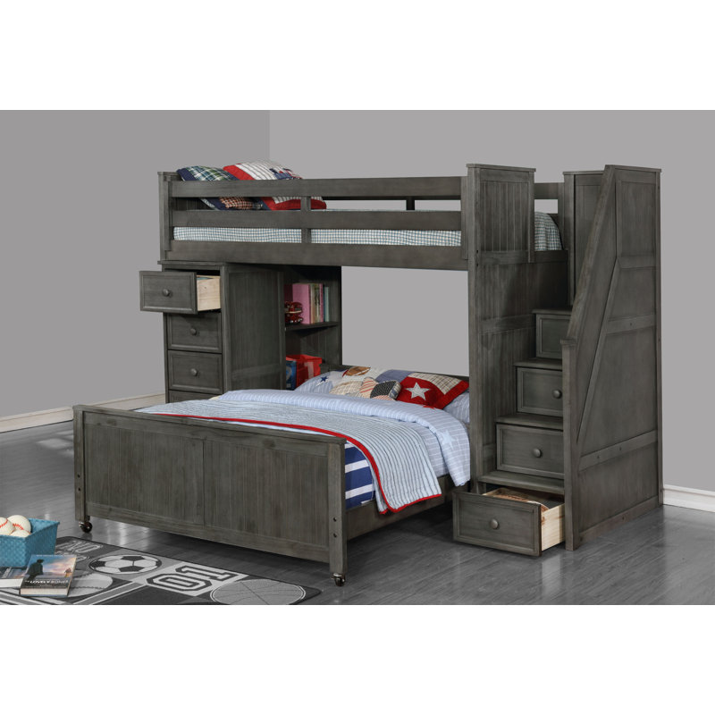 Harriet Bee Raub Twin Over Full LShaped Bunk Bed with Bookcase